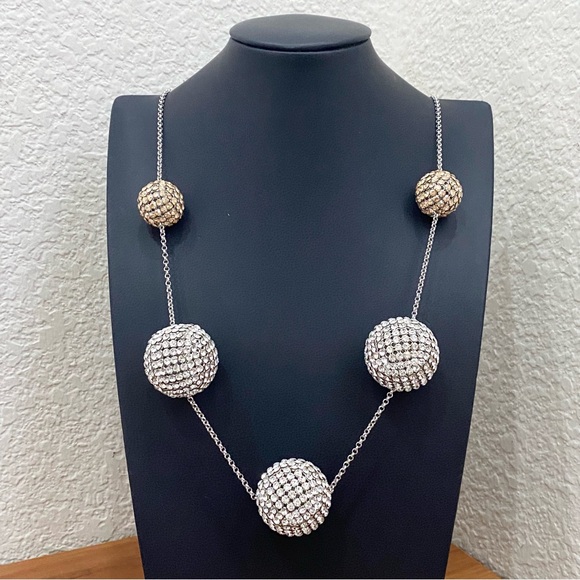 SWAROVSKI Signed Ladies PIN-UP Crystal Rhinestone Silver Gold Balls 30” Necklace - Picture 2 of 15